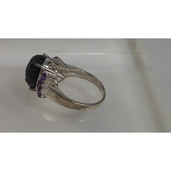 Handcrafted Sterling Silver Ring with Natural Amethyst Chalcedony Size 8 5.7gram - Picture 3 of 5